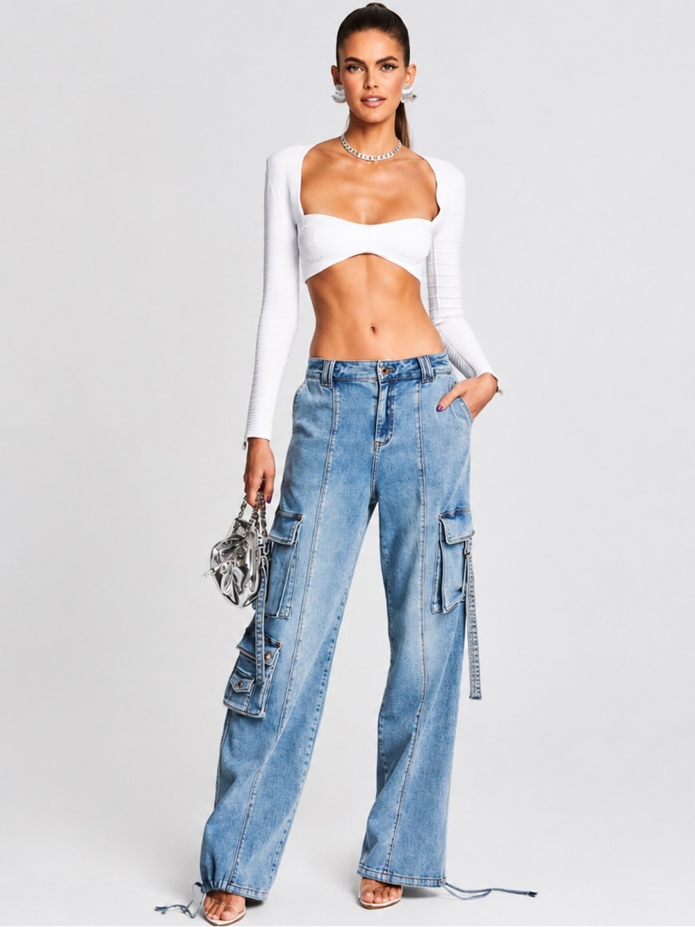 Retrofête  Alejandra Cargo Denim Cargo Wide Leg Jeans Utility Pants Size 27